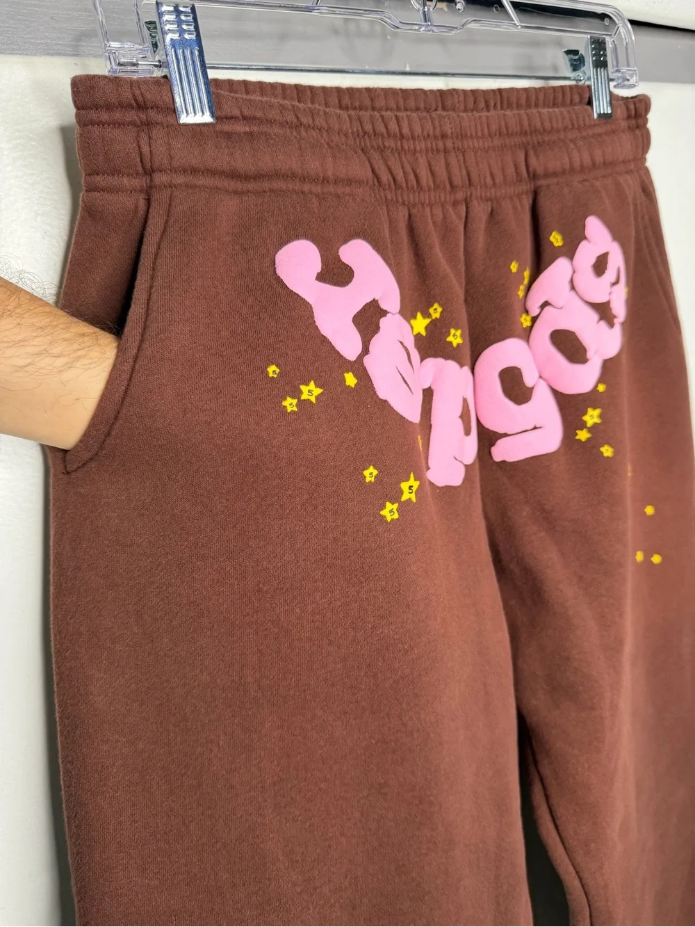 Sp5der Men's Brown Cotton Sweatpants Medium Logo Drawstring Pockets